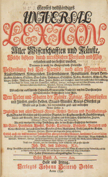 Titelseite von Zedlers Universal-Lexikon (1732�54)